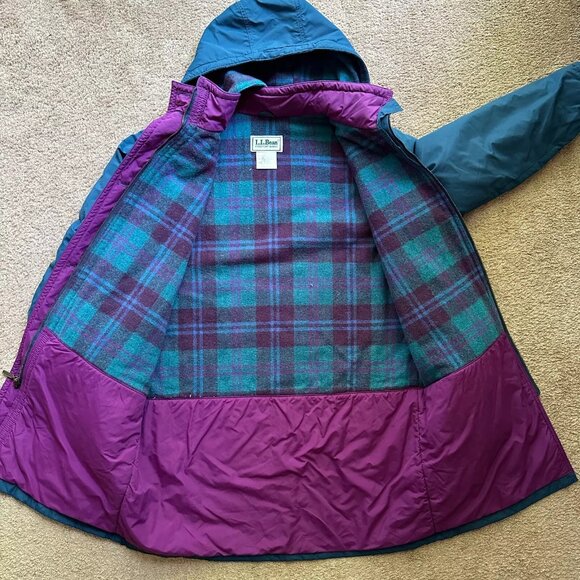 LL Bean Jacket Womens XL Vtg Wool Full Zip Blue Purple USA Made Hood - Picture 3 of 13